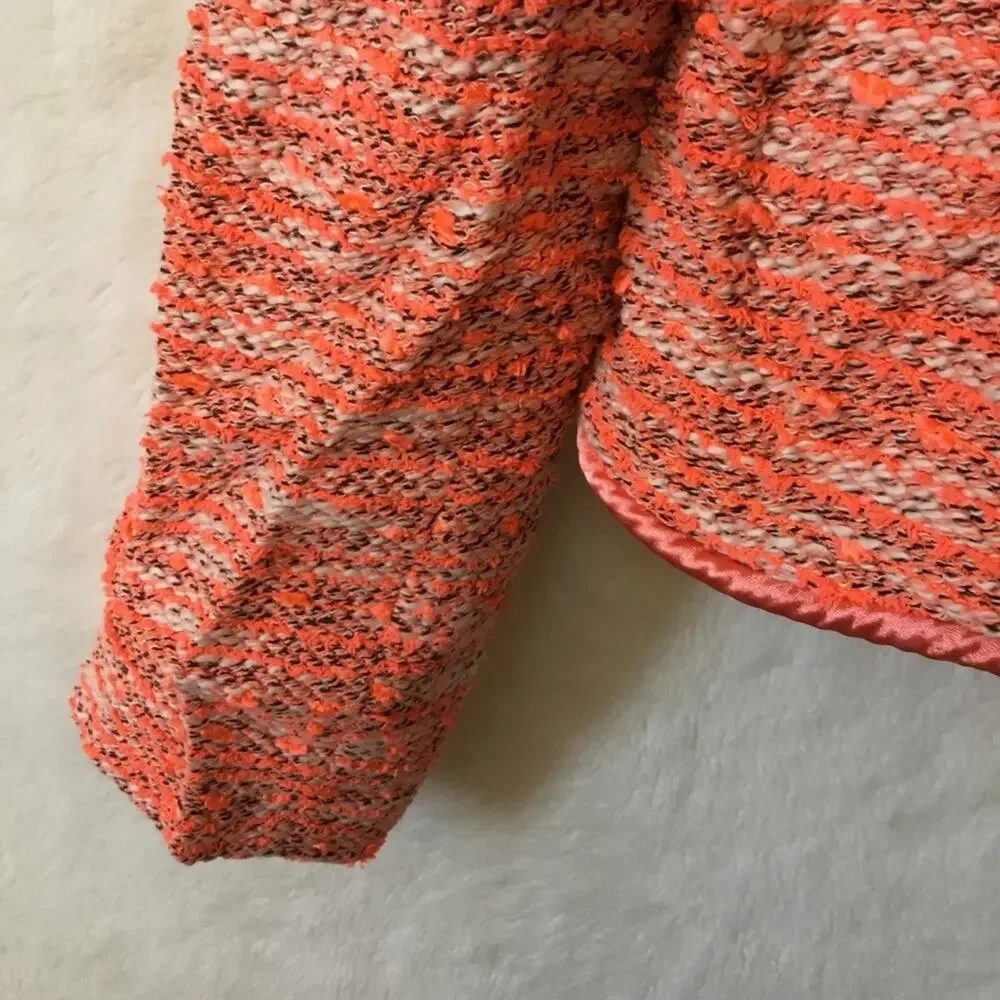 Orange Vintage Tweed Long Sleeve Front Zip-Up Detail Jacket With Pockets - Picture 14 of 16